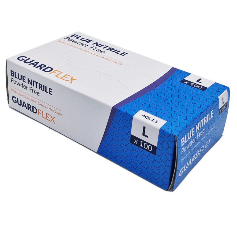 Guardflex blue nitrile gloves powder free